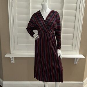 CAARA Gillian Pleated Midi Dress Multi Stripe